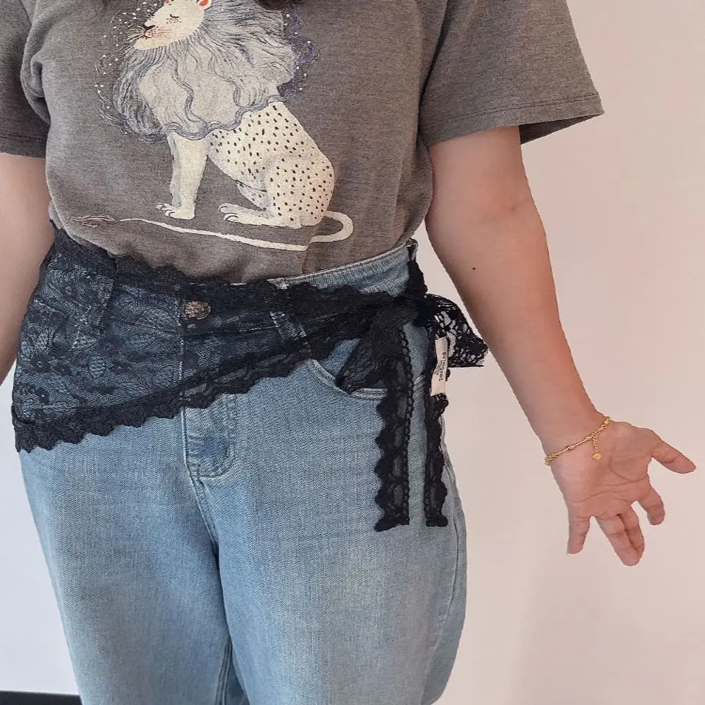 Koreanischer Blumenspitzen-Minirock mit Schnürung, Y2K-Streetwear, Spitze, Dreieckstuch, Schürze, Wickelrock für Damen