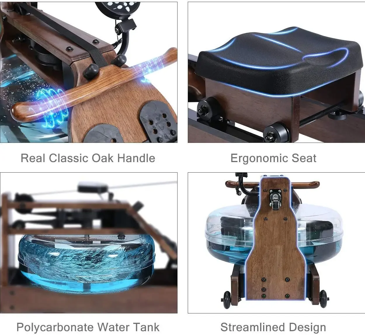 New Foldable Commercial Wood Water Rower Home gym Fitness Double Track Portable Mini Folding Water Resistance Rowing Machine