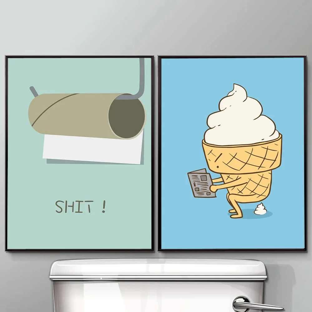 

Toilet Cartoon Ice Cream Poo Paper Funny Canvas Painting Poster and Print Wall Art Picture for Living Room Bathroom Home Decor