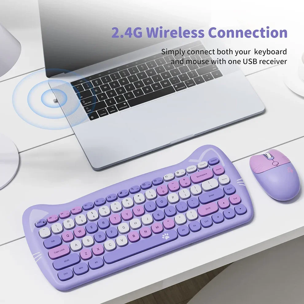 Colors Cute 2.4G Wireless Keyboard Mouse Combo for Computer Laptop Korea/English Wireless Keyboard and Mouse Set Cat Shape