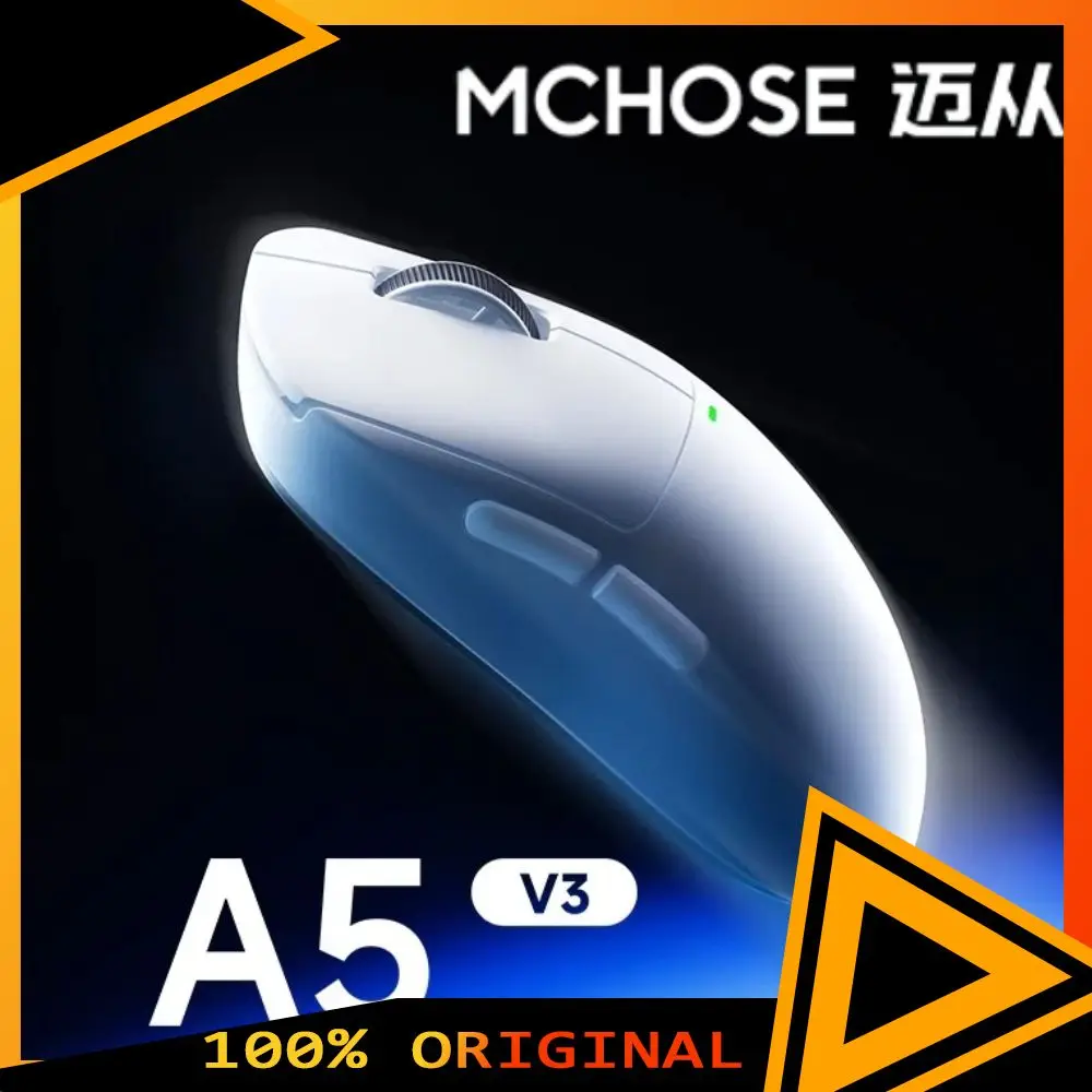 

Беспроводная мышь MCHOSE A5 V3, легкая игровая мышь, двойная скорость опрокидывания 8000 Гц, датчик PAW3395, киберспортивная мышь, TTC, энкодер с золотым колесом