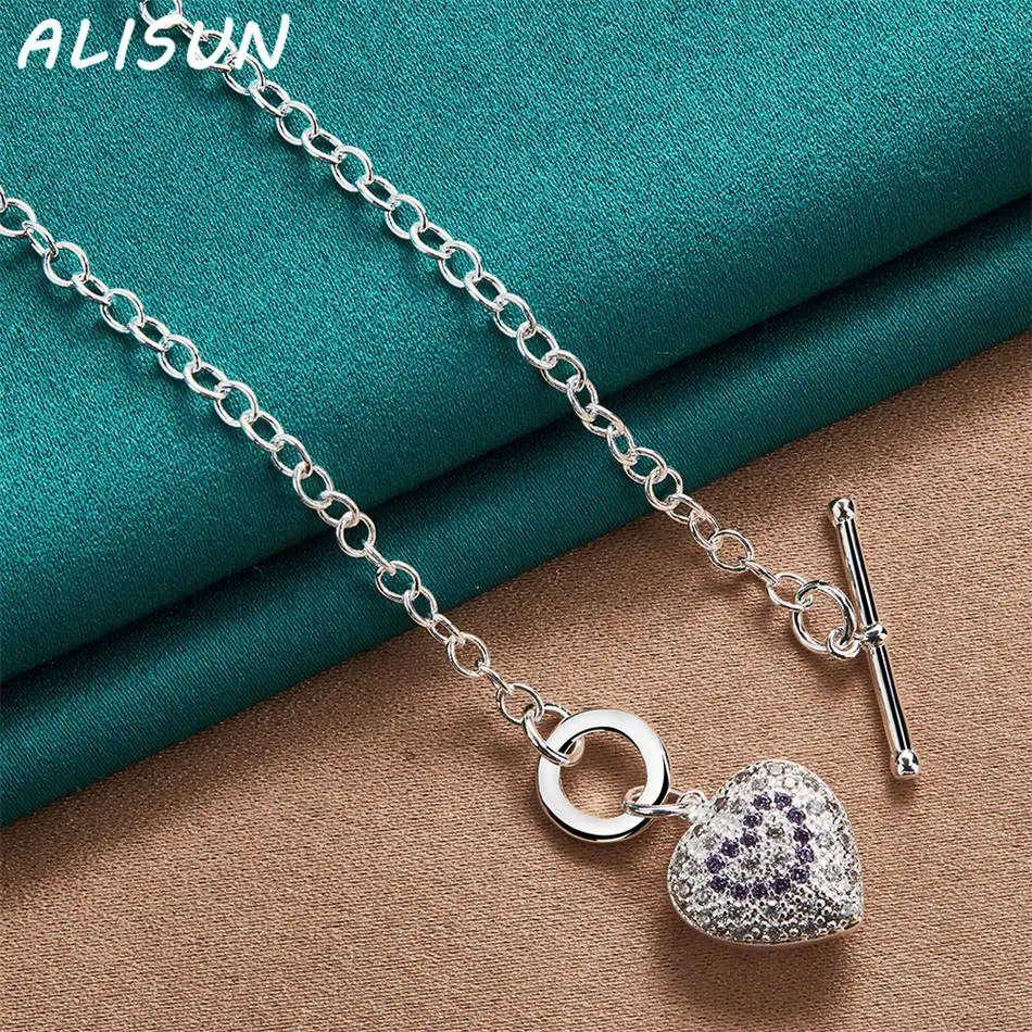 

ALISUN 925 Sterling Silver Zircons Hollow Heart Necklace For Women Charm Trend Birthday Gifts Fashion Party