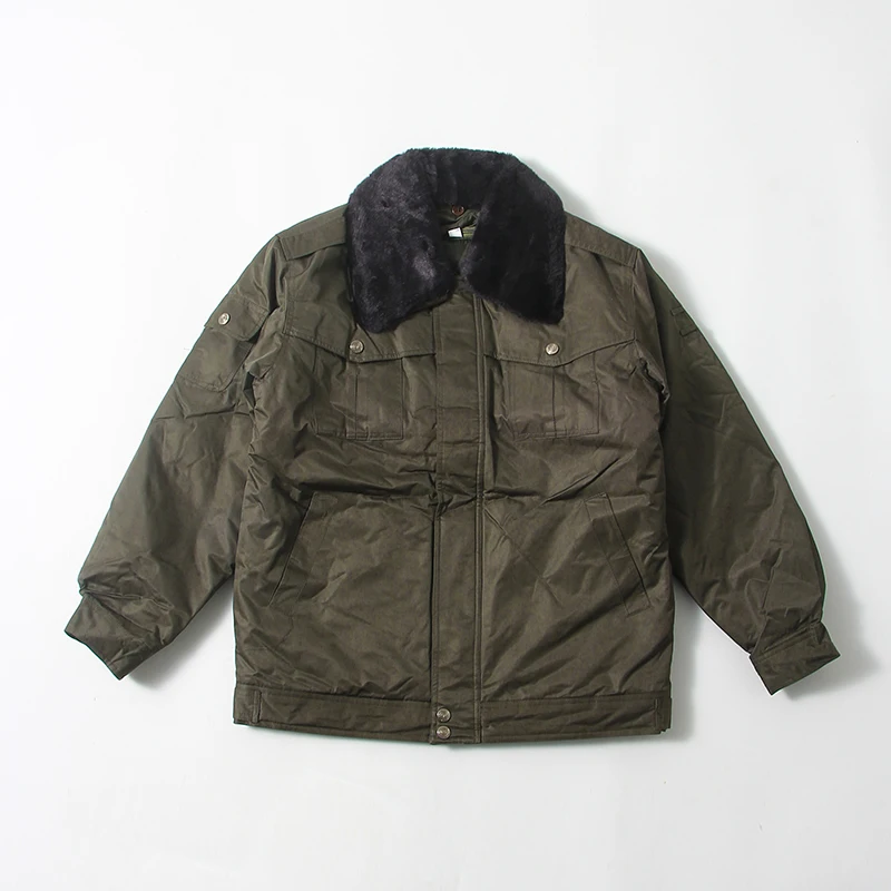 

Men's Winter Workwear Jaet Thin Cotton Quilted Removable Fur Collar Multi-ket Warm Inner Cotton Coat Loose Fit Sle