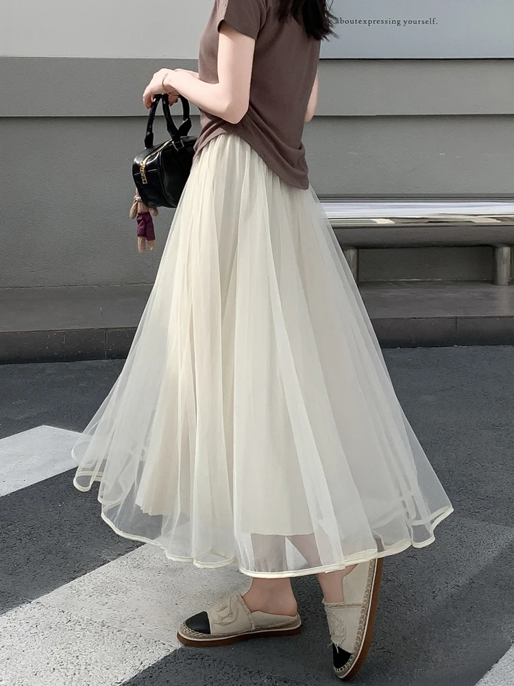 Sommer Neue Hohe Taille A-Line Midi Rock frauen f Rock Gaze Falten Rock Abnehmen Drapieren Koreanische Sle Pendeln