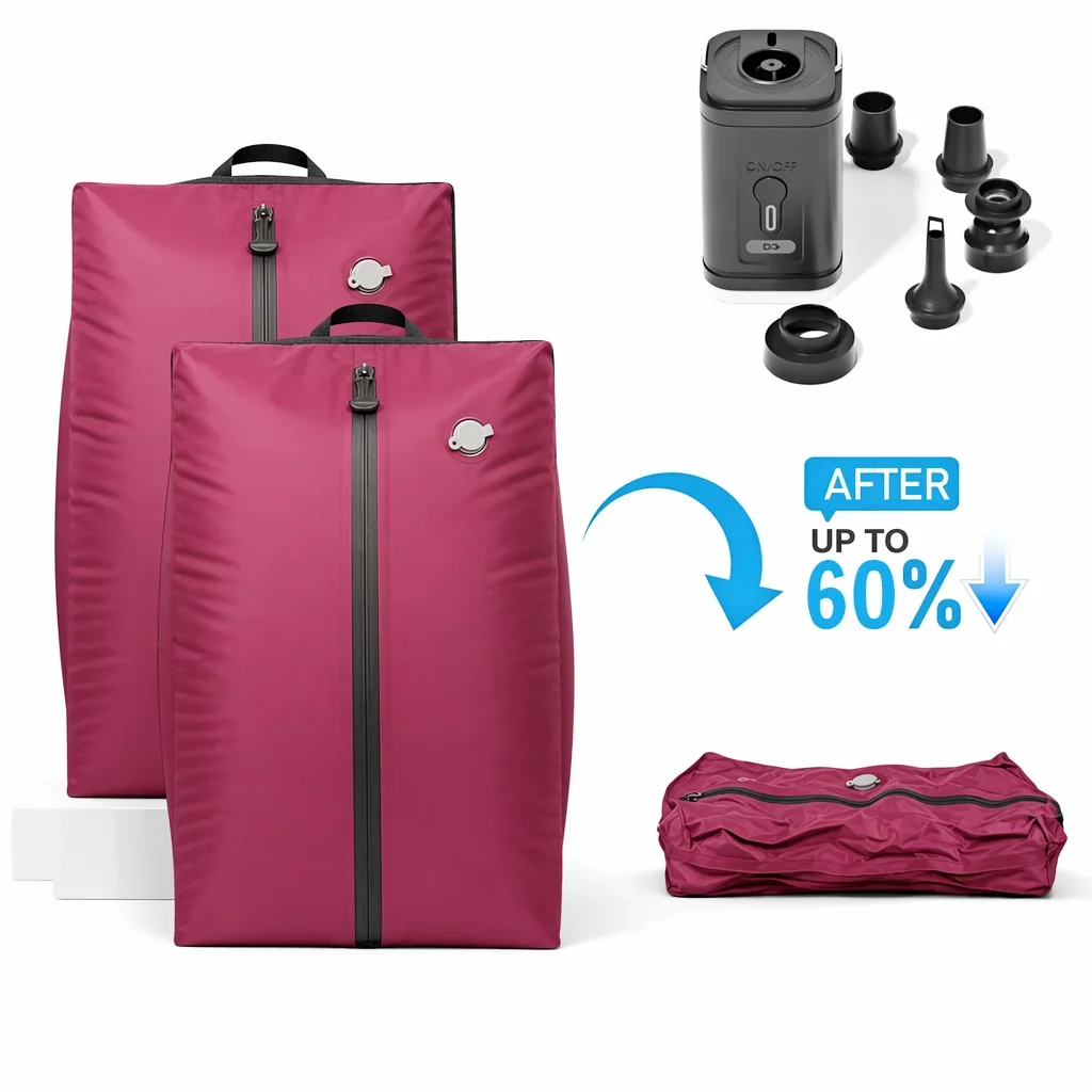 Waterproof Vacuum Compression Pink Bag, Lightweight Moisture Proof Travel Pouch Bags for Camping Hiking Travel Clothes Storage