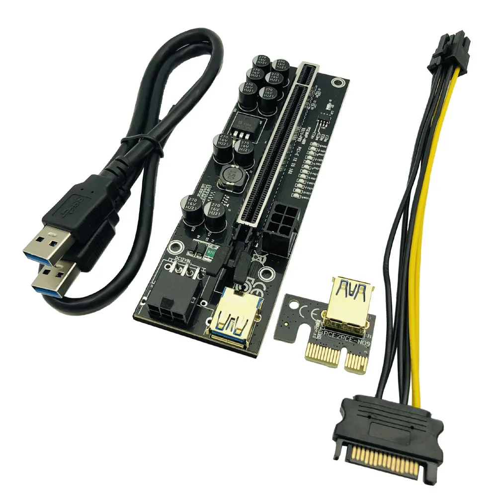 1-10PCS PCIE Riser Adapter Board Karte PCI Express X16 Extender VER011 USB 3,0 PCI-E Riser VER 011 SATA 15pin zu 6pin Power Kabel