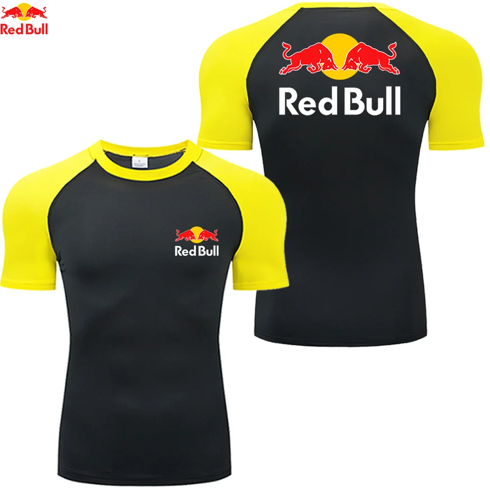 قمصان مضغوطة مطبوعة على شكل ريد بول للرجال، قمصان داخلية للتمارين الرياضية واللياقة البدنية بأكمام قصيرة، تي شيرت رياضي سريع الجفاف، ملابس رياضية علوية #1