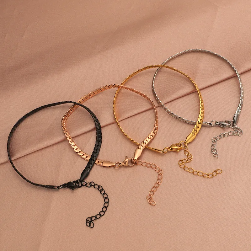 Stainless Steel Weave Snake Bracelet For Women Men Gold Color Flat Charm Hand Chain Trendy Party Jewelry Gifts New Wholesale