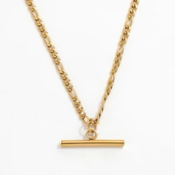 JOOLIM Jewelry Wholesale High End Pvd Waterproof Figaro Toggle Choker Chain Bar Pendant Stainless Steel Necklace for Women