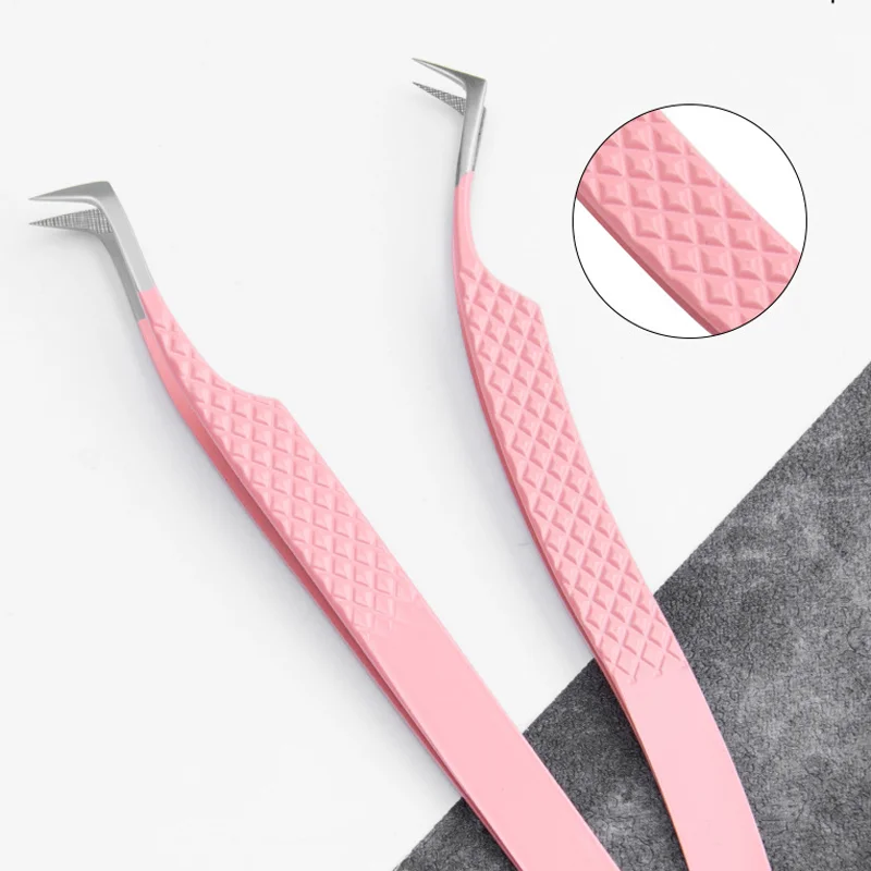 Pinzas de pestañas con punta de fibra de precisión para extensiones de pestañas postizas, Nano Clip rosa, aislamiento de volumen de bota, pinzas para decoración de uñas, herramientas de maquillaje