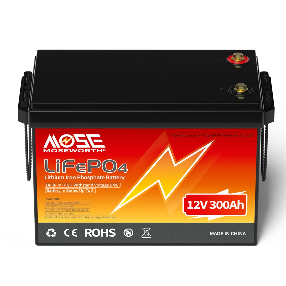 MOSEWORTH 12V 300Ah LiFePO4 Battery Pack with 200A BMS Lithium Iron Phosphate Batteries 8000+ Cycles For Solar RV Campers