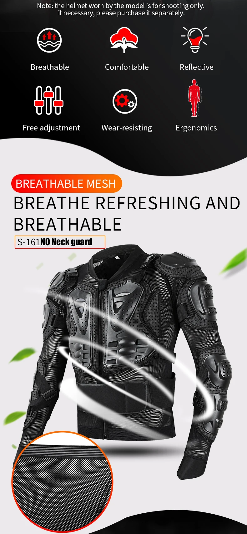 Jaket Pelindung Seluruh Tubuh Sepeda Motor Jaket Sepeda Motor Pelindung Belakang Dapat Dilepas Bersirkulasi Musim Panas Busa Suspensi Kain Elastis Tinggi