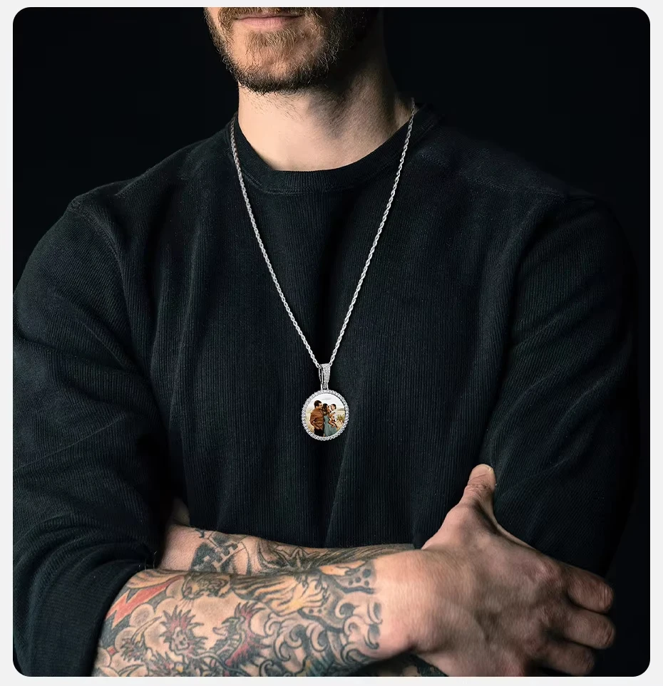 Personalisierte Foto-/Logo-Halskette Hip-Hop Runder Rahmen-Anhänger Individueller Schmuck Geschenk für Freunde & Familie Perfekt für Weihnachten – Detail 9