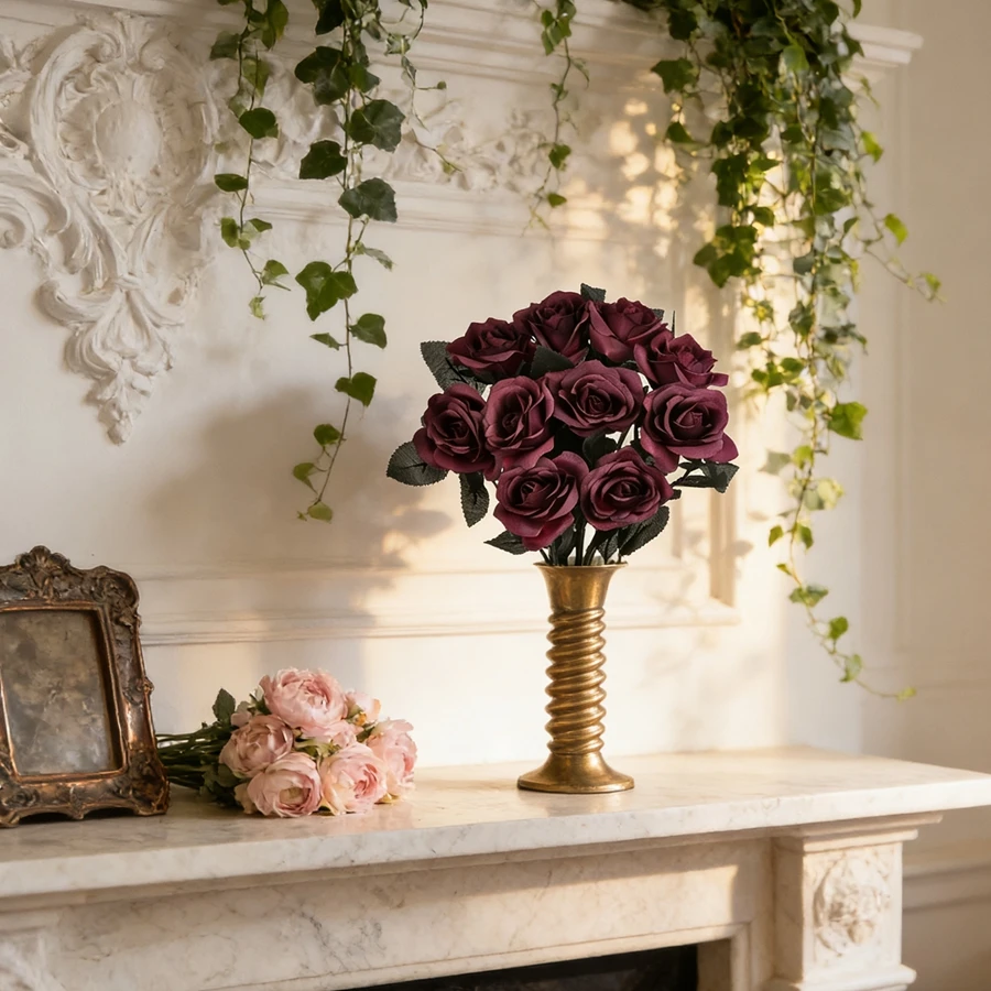 

5Pcs Artificial Flowers Silk Rose Brial Bouquet Vase Home Room Garden Valentine Wedding Decora Wreath Fake Plant Diy Gifts Props