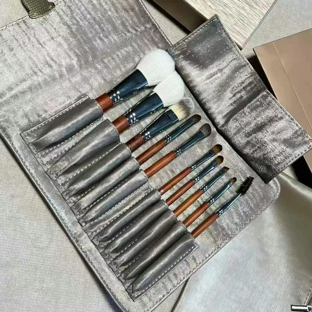 Luxus Marke Make-Up Pinsel Set Massivholz Griffe Wolle Pinsel Köpfe Leder Tasche Foundation Pinsel Mascara Pinsel Lidschatten Pinsel