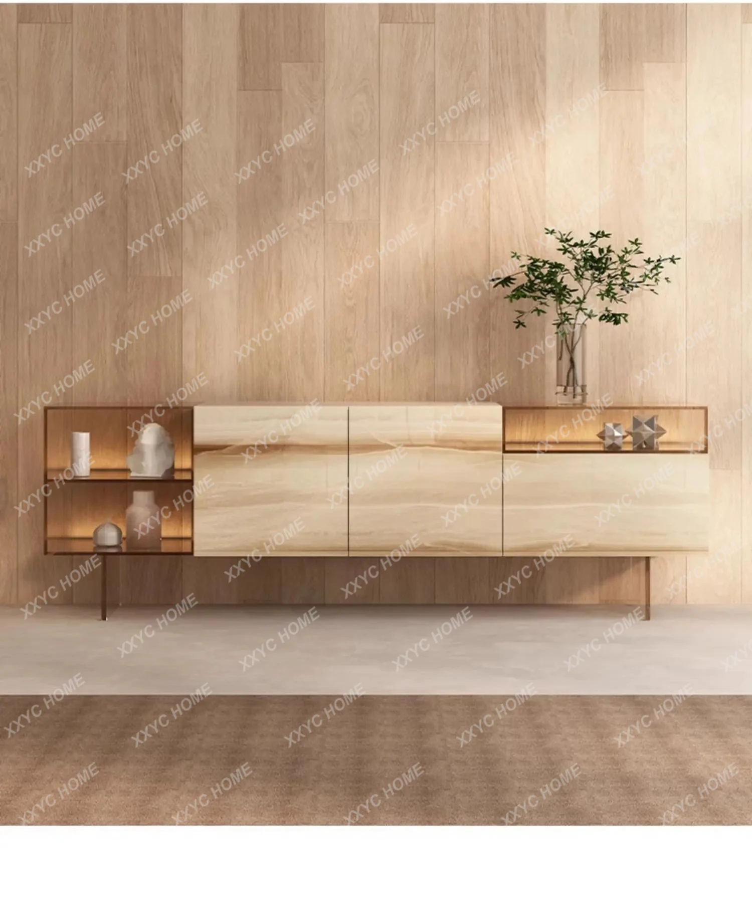

light luxury suspended TV cabinet coffee table combination living room acrylic TV cabinet