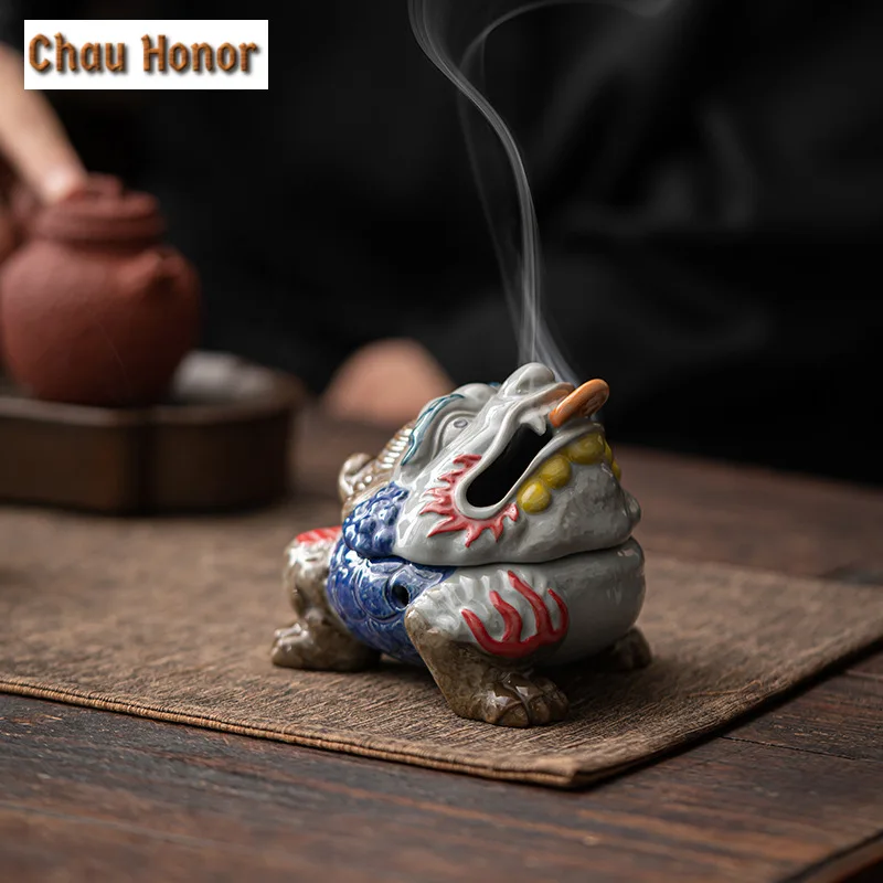 

Ancient Colored Pottery Mud Incense Holder Golden Toad Incense Stick Holder Scented Aromatic Candles Zen Tea Services Collection