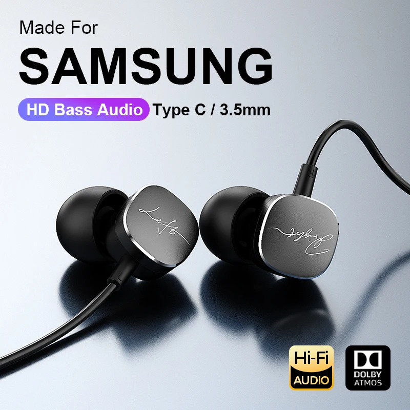 

For Samsung Type C Wired Earphones HiFi Bass Surround Sound 3.5mm In-ear Headphones For iPhone 16 Galaxy Ultra S25 S24 Headsets