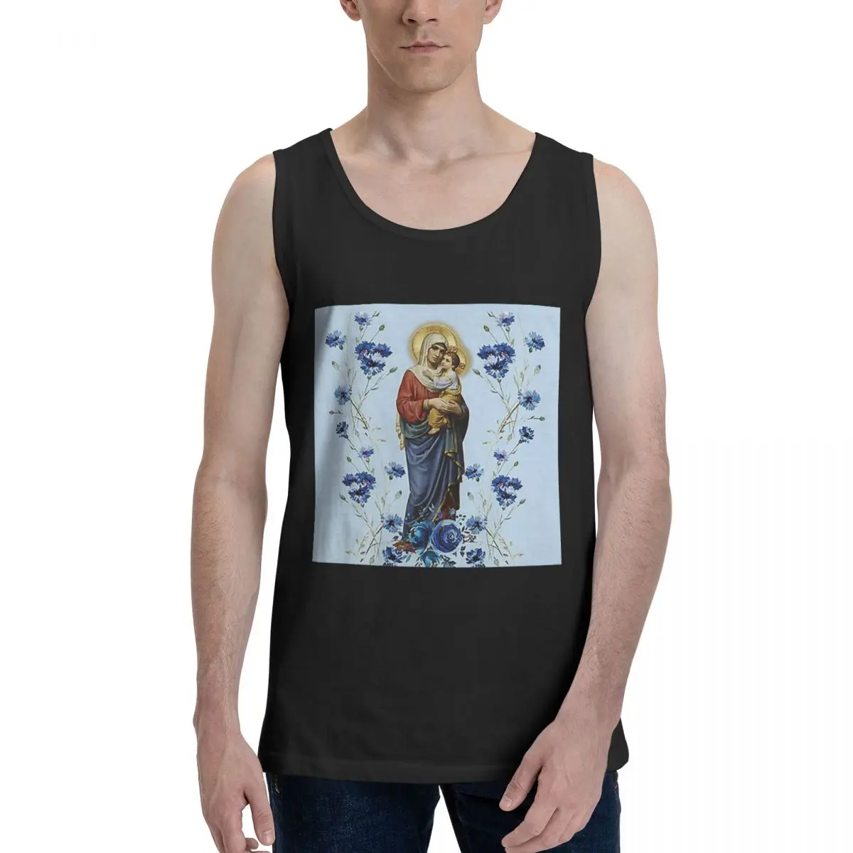 Catholicism Saints Jesus Mary 100% Cotton Men's Sweatshirt Vest Sleeveless Clothing Tees Men Tank Tops T-shirt