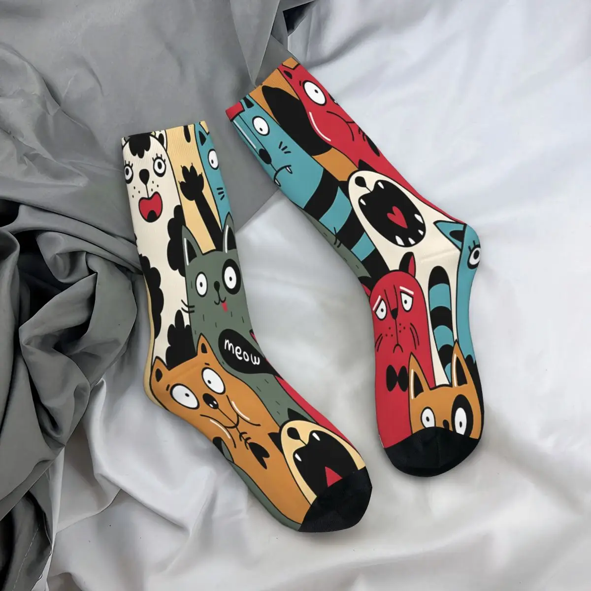 Dumb Meow Cat Cats Socks Male Mens Women Winter Stockings Polyester image 3