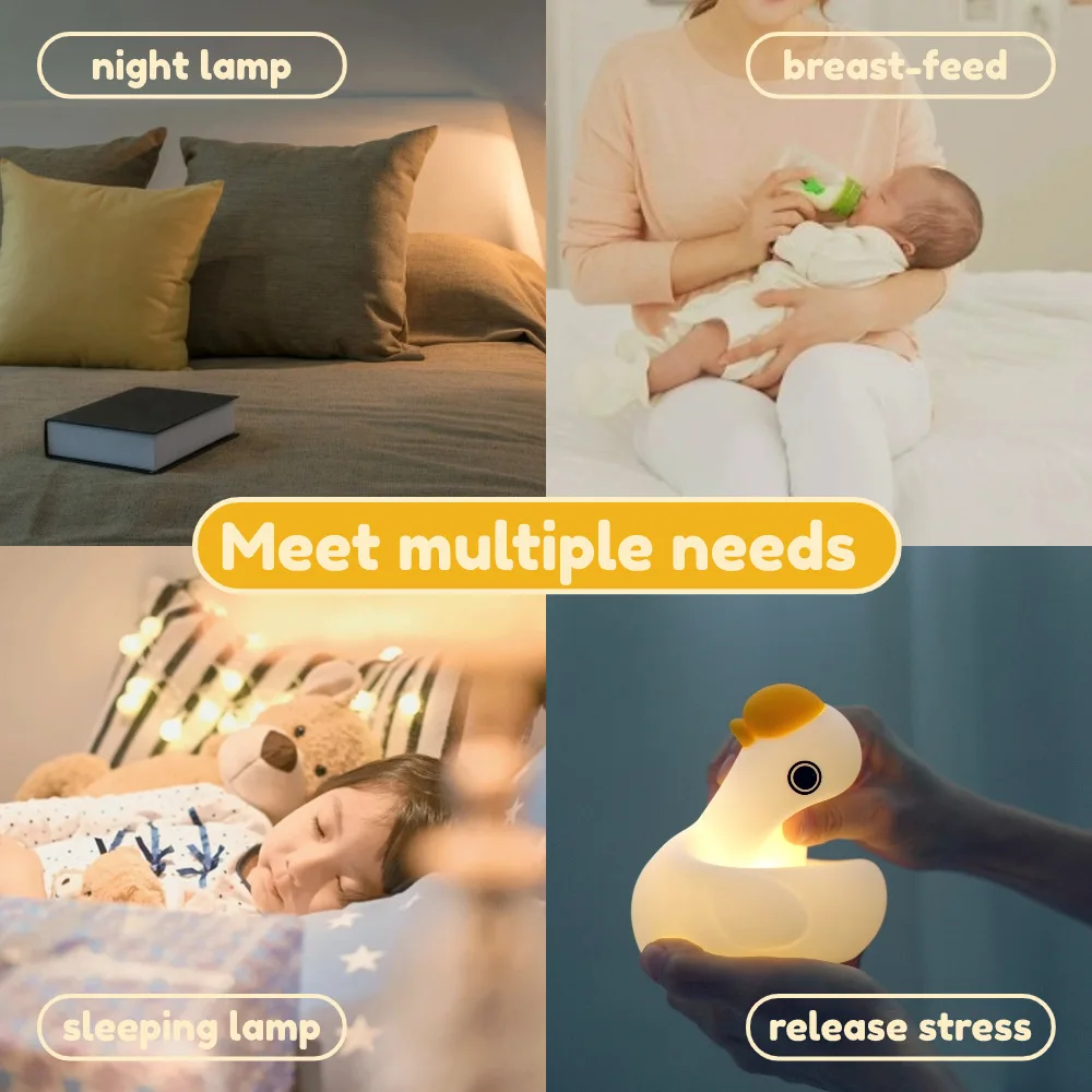 Veilleuse LED en silicone avec capteur tactile pour enfants, oie de dessin animé mignonne, lampe Pat aste, lampes de chevet à intensité variable pour chambre à coucher, cadeau d'anniversaire