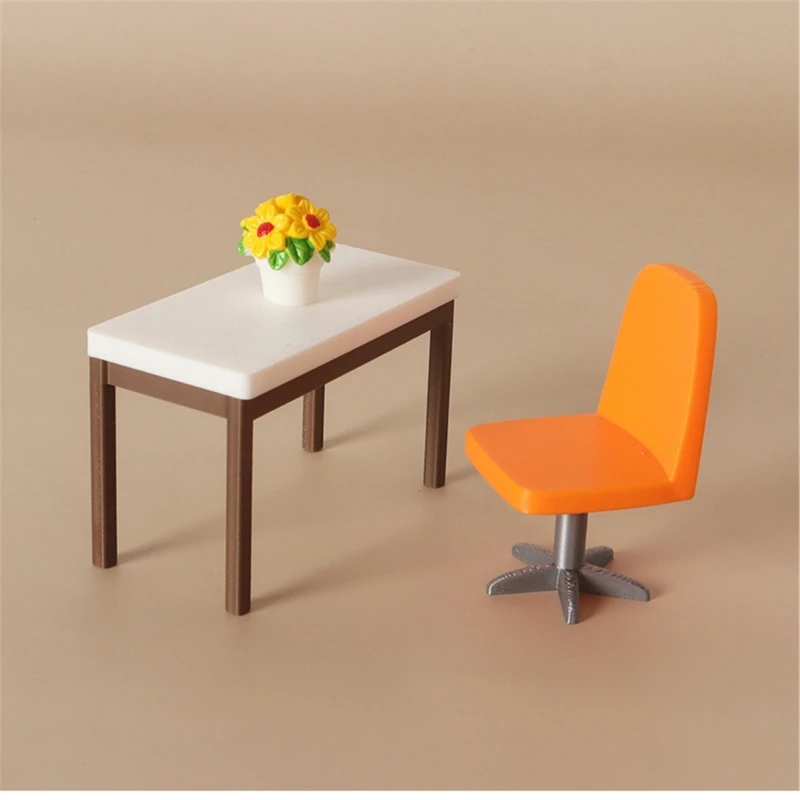 

2 Piece 1/12 Scale Miniature Office Desk And Chair Set For Dollhouses Accessories With Realistic Design And Construction A2UB