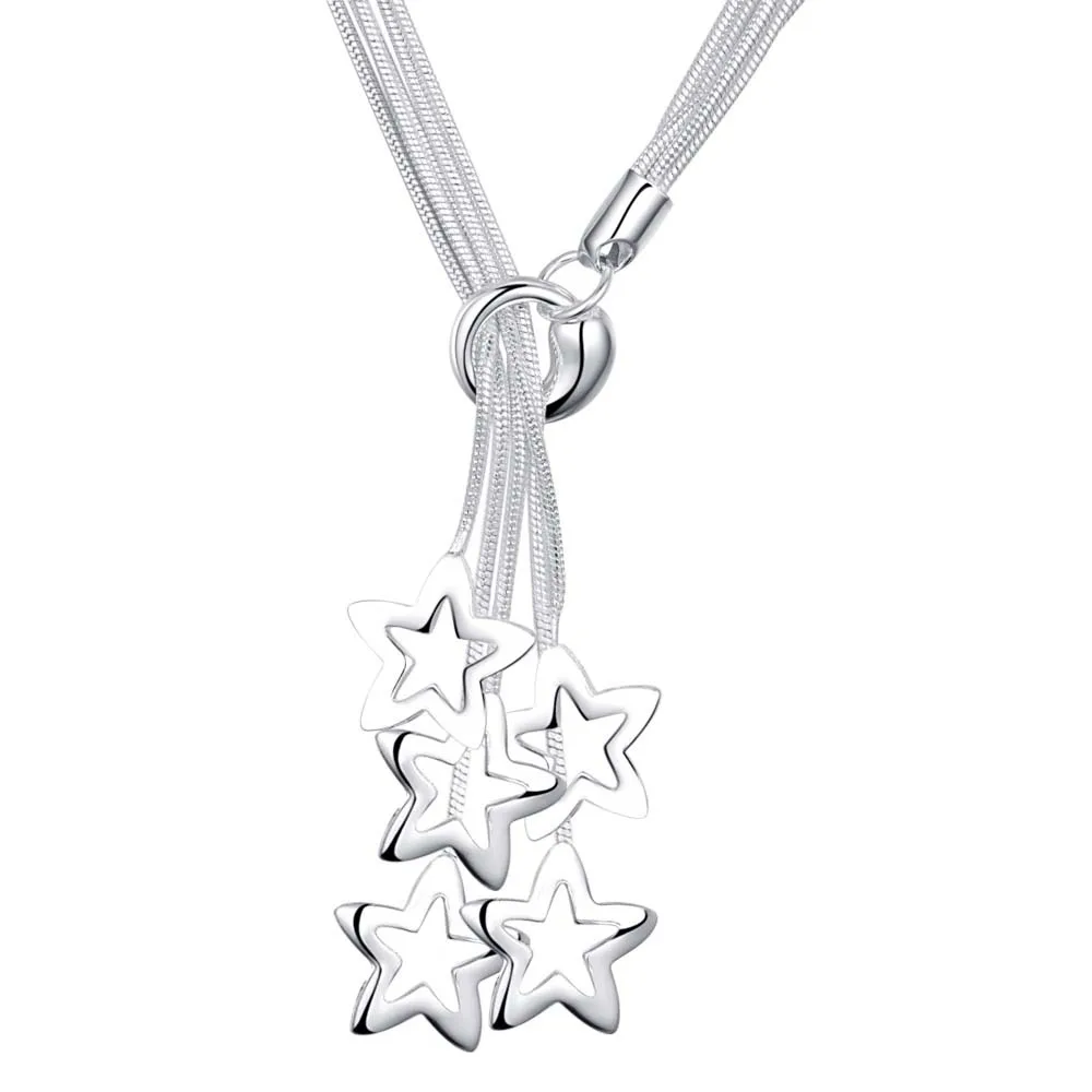Silver 925 star Pendant Necklace Five-snake chain For Women Man Fashion Wedding Party Charm Jewelry