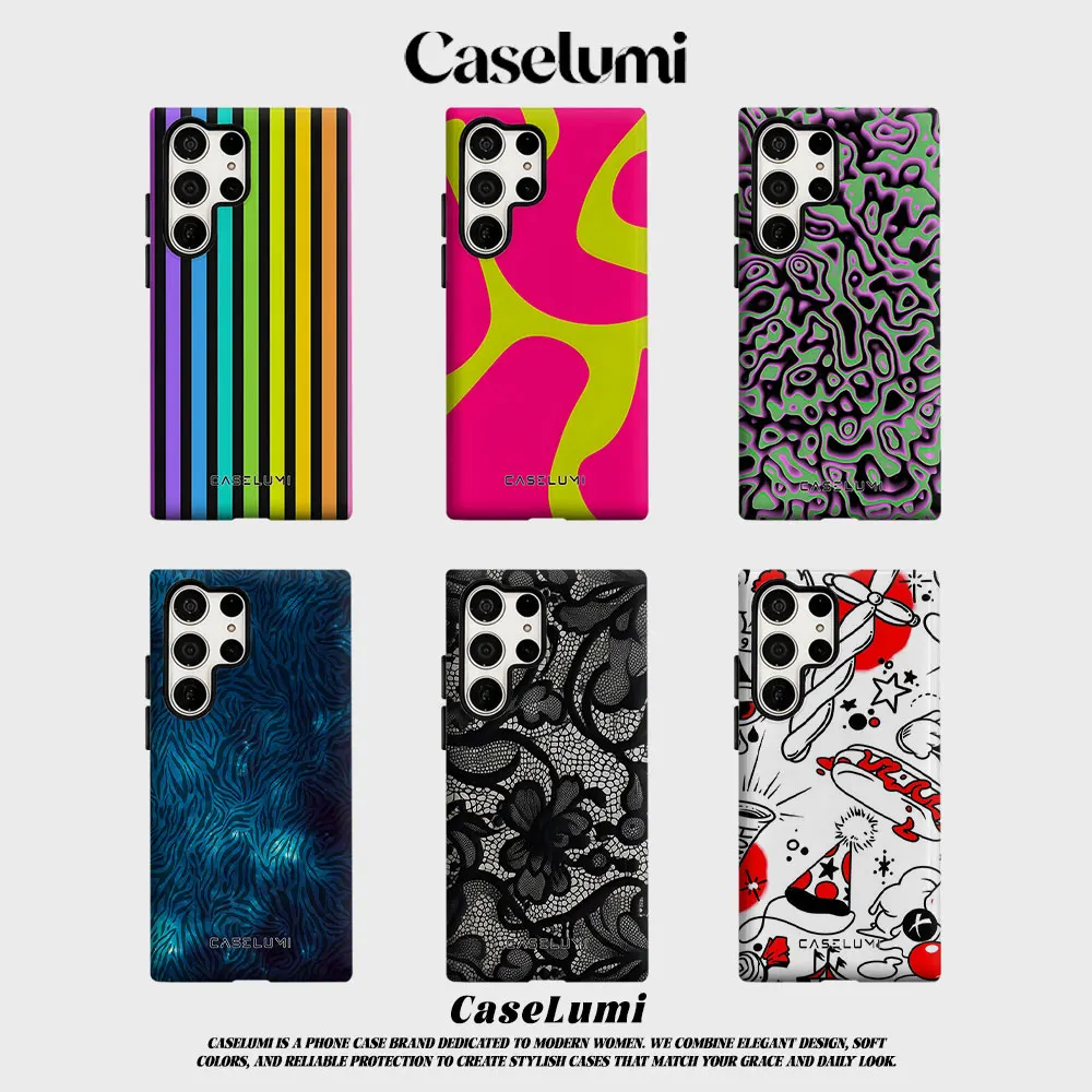 Neon Stripes For Samsung Galaxy Phone Case S23 S20 S25 FE S24 Plus S26 Ultra 2-IN-1 Shockproof Bumper Hard PC