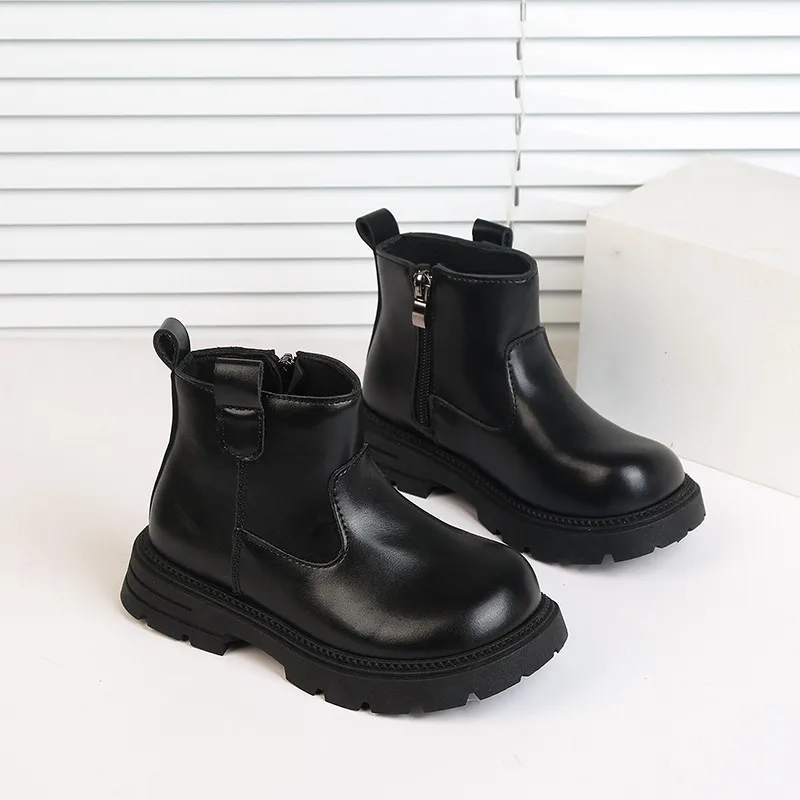 

Kids Chelsea Boots Fall Winter 2026 Unisex Mid-Calf Boots Kid's Side Zipper PU Leather Shoes Casual Boots For Big Kids