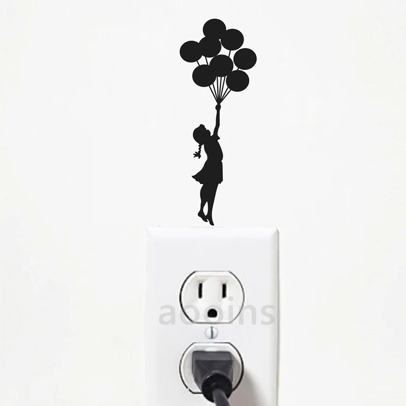 Banksy Theres Always Hope Fashion Bedroom Decor Decal Vinyl Switch Sticker, Flying Balloon Girl Cartoon Vinyl Switch Decals