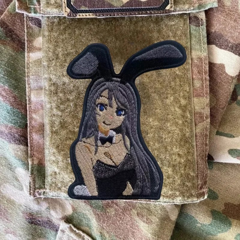 Rabbit Girl Embroidered Patch Outdoor Equipment Hook & Loop Tactical Military Patches Backpack Stickers Applique for Clothes