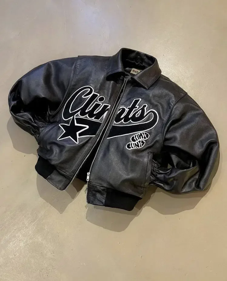 Retro Hip Hop Pu Leather Jacket Letter Embroidery Y2k Streetwear Harajuku Casual Sports Zipper Jackets for Men Long Sleeve Coats