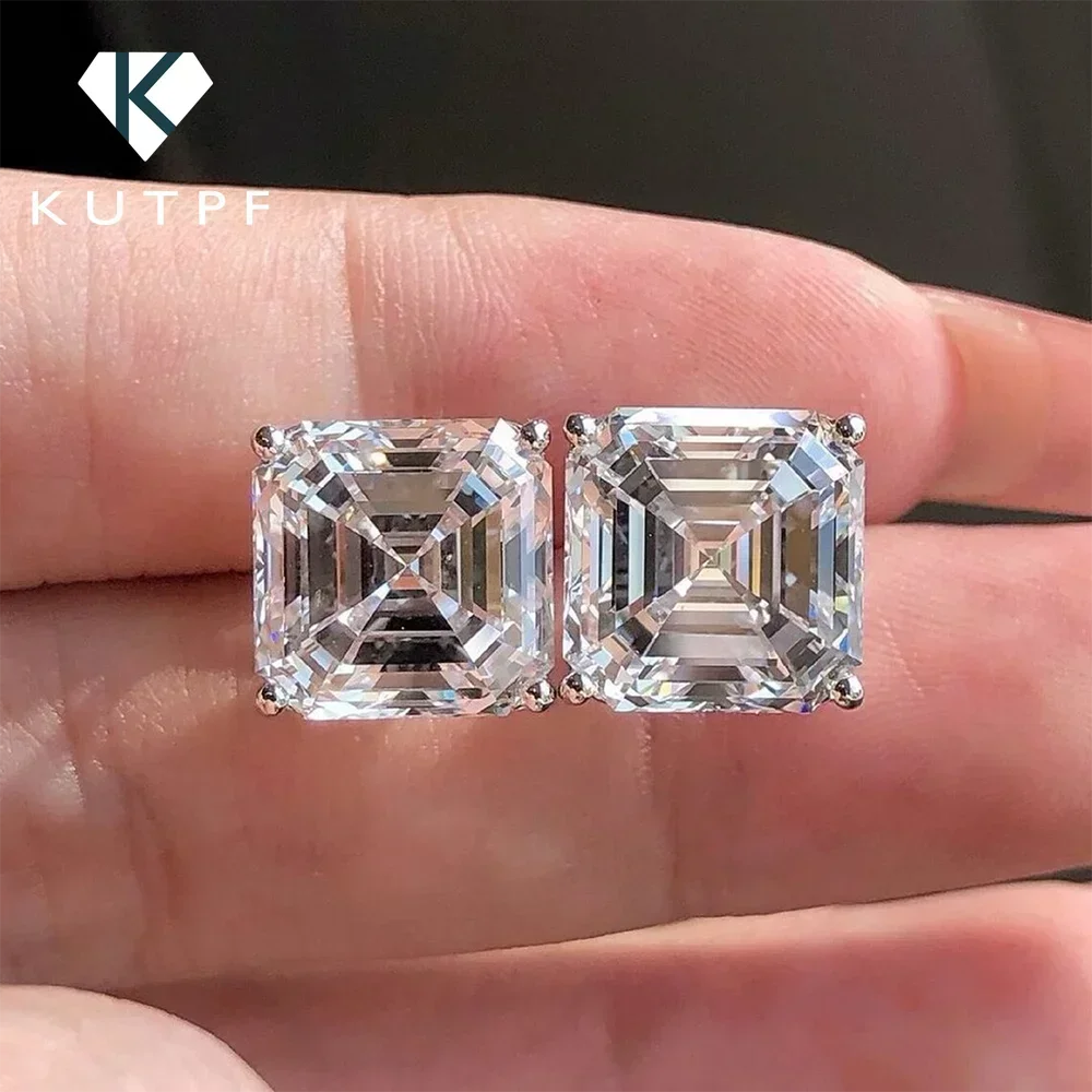 Kolczyki sztyfty z moissanitem o szlifie Asscher 1/2/3CT z certyfikatem, kwadratowe kolczyki solitaire z laboratoryjnym diamentem dla kobiet, biżuteria ze srebra próby 925