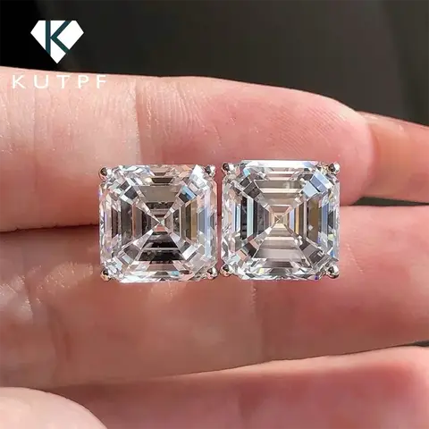 1/2/3CT Asscher 컷 Moissanite 스터드 귀걸이 인증서 스퀘어 솔리테어 랩 다이아몬드 귀걸이 여성용 S925 실버 주얼리