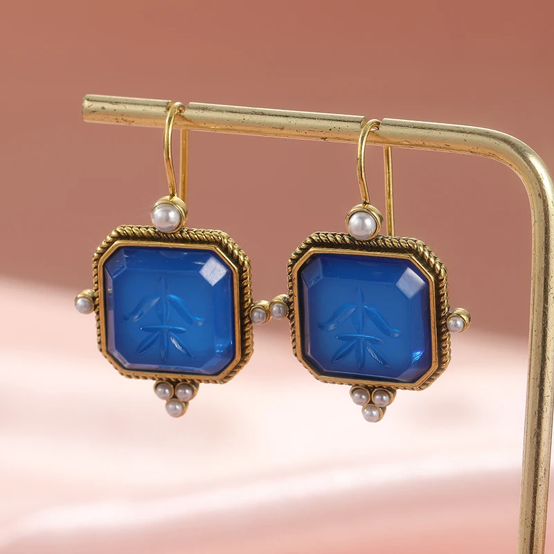 Intaglio Jewelry, Blue Earrings, Antique Victorian Style Jewelry, Wedding Earring, Personalized Gifts for Her, Gift for Mom