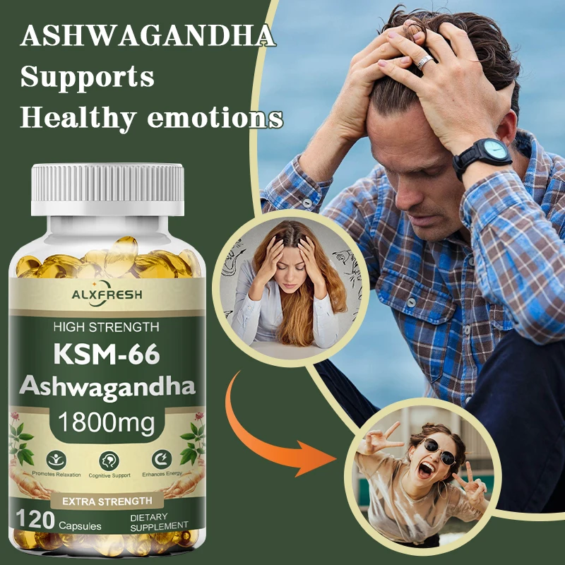 KSM-66 Ashwagandha Extract Capsules For Natural Mood, Help Stress, Focus and Brain, Energy Support, Sleep Health Non-GMO