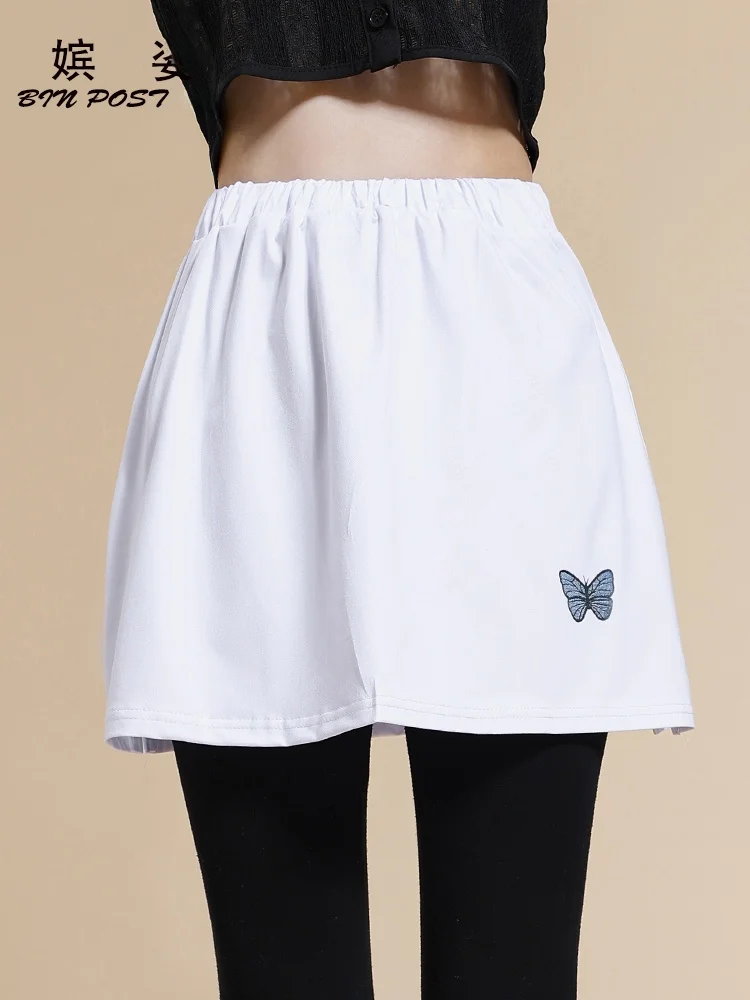 

Pure Cotton Sweatirt Skirt Women's Bot Hem Fitn Sportswear Base Layer Fake Two-Piece Overlap Hip Covering