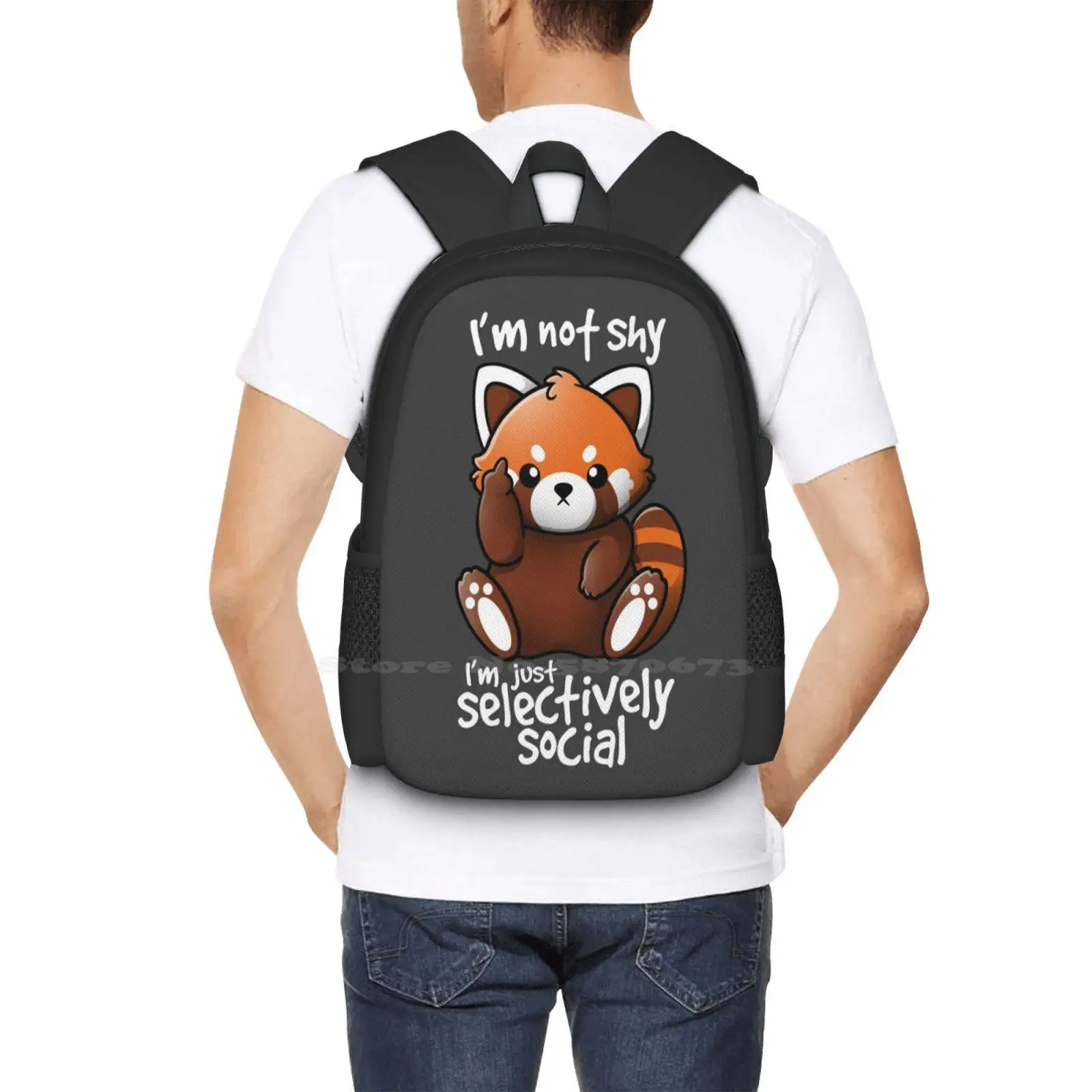 Shy Red Panda Hot Sale Backpack Fashion Bags Im Not Shy Just Selectively Kawaii Chibi Rude Funny Animal Red Panda Redpanda Cute