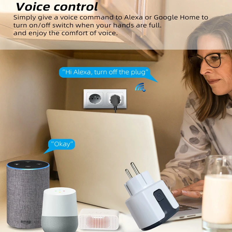 Tuya inteligente zigbee ue frança tomada de alimentação 20a soquete kwh monitor energia eletricidade cronometragem controle remoto suporte alexa google casa