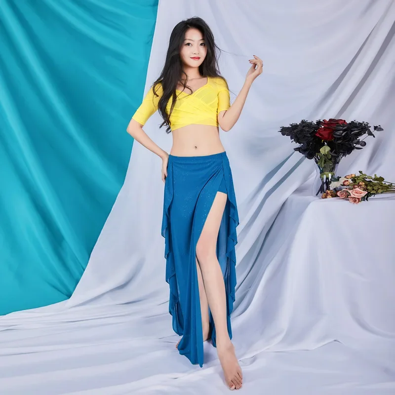 

Sexy Women Belly Dance Suit Bellydance Costume Dancing Skirt Belly Dance Top Solid Color Long Skirt Suit Dance Accessories
