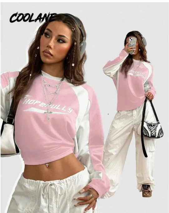 

2025 Women's Pullover Autumn Streetwear Fashion Cool Letter Printing Cropped Raglan Sleeve Crew Neck Casual Pullover