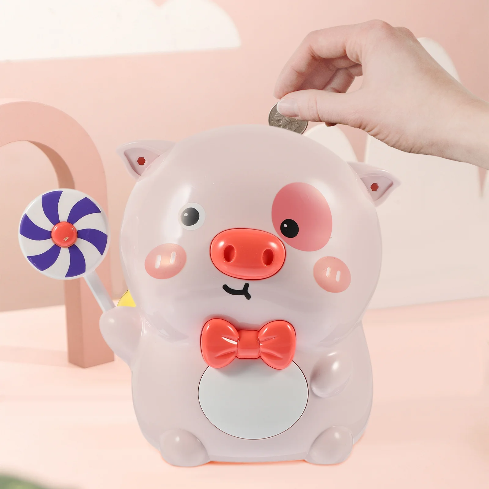 1pc Schattige Mooie Abs Cartoon Varken Munt Bank Lollipop Sleutel Geldbesparende Pot Desktop Decoratie Voor Kinderen Verjaardag Kerstcadeau