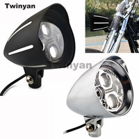 Motorcycle Front Headlight 4.5inches LED Visor High-Low Beam Head-Lamp For Harley Chopper Softail Sportster Bobber Dyna