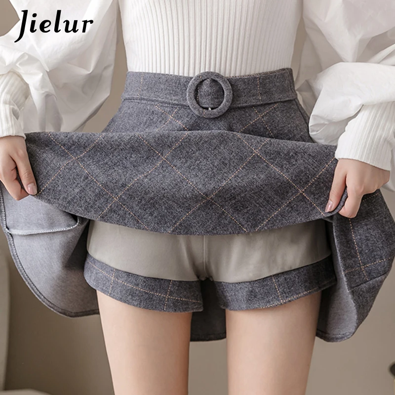 Jielur Plaid Women Skirt Winter Slim Black Saia Faldas New Chic Mini A-line Skirt High Wiast Zipper Skirts Womens Autumn S-XXL