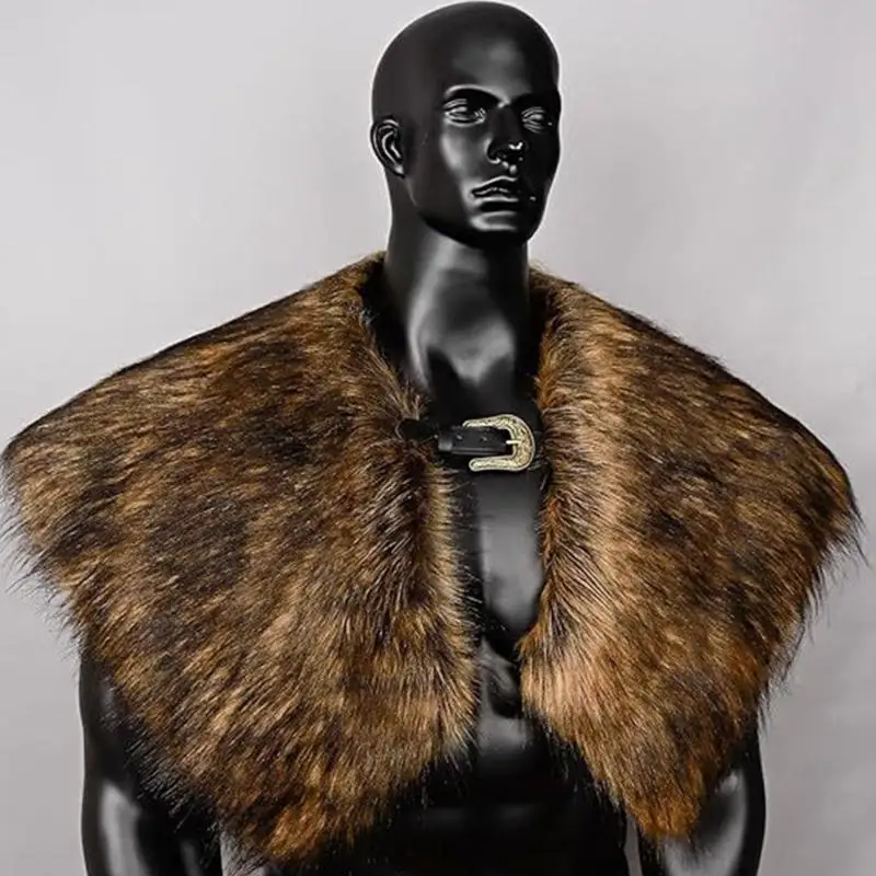 Y3ne Vikinges Collar piel sintética con hebilla Medieval Knight Shoulder Warriour Cape Cape Renacientes Larp Cosplay Costum