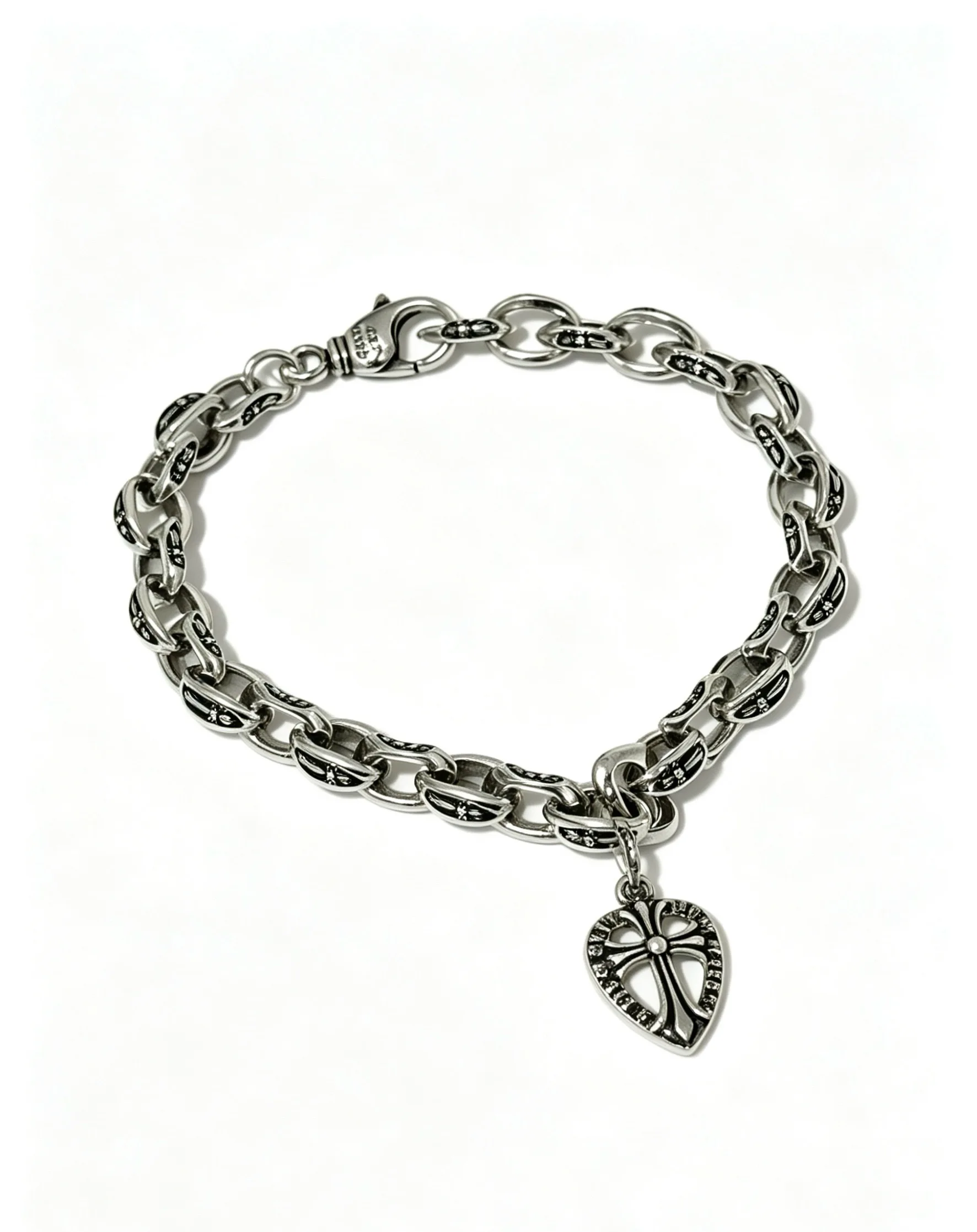S925 Sterling Silver Retro Creative Design Shield Hollow Cross Glamour Punk Personality Couple CH Bracelet