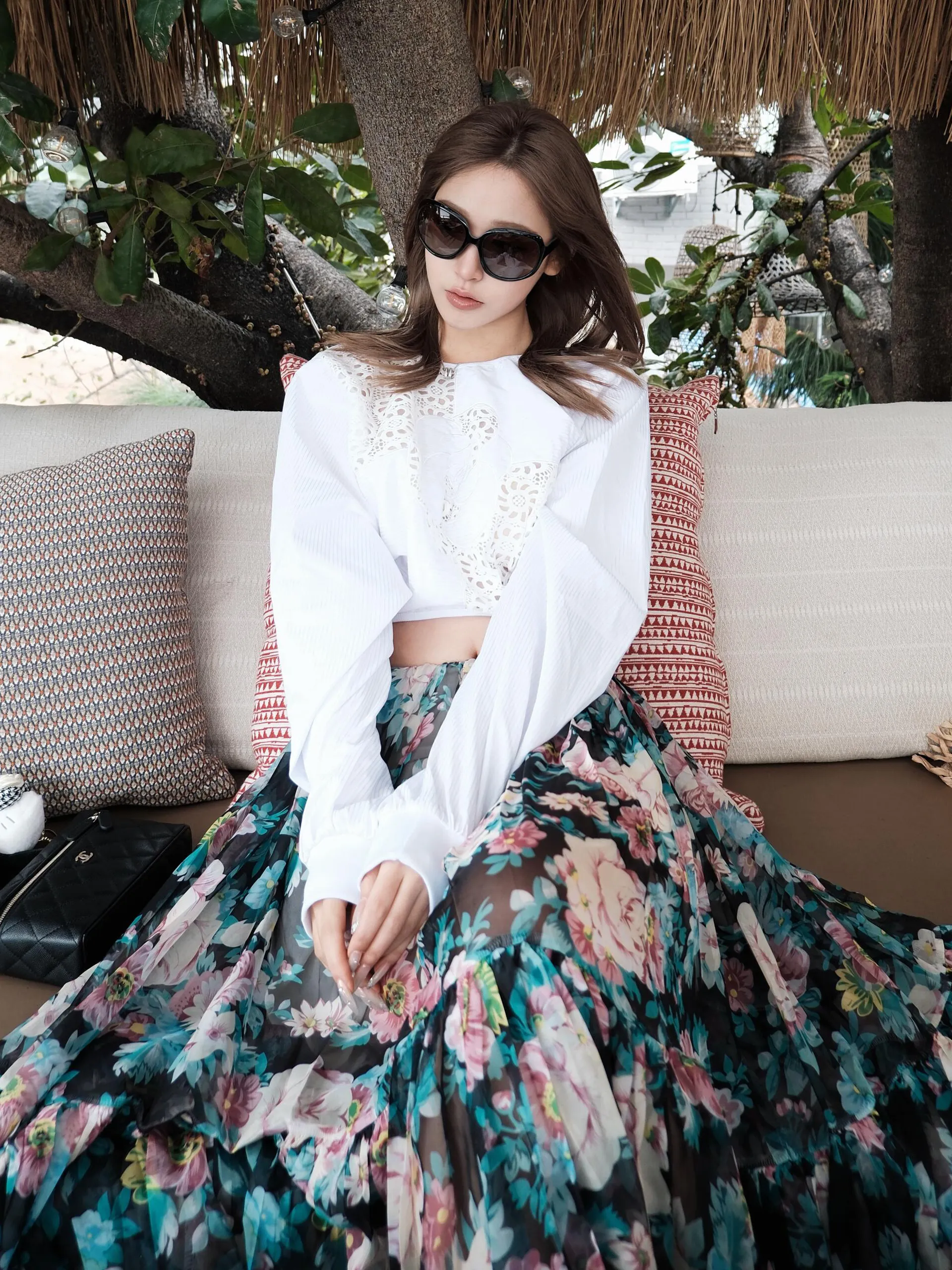 

Fashionable Korean Style Long Sleeve Women's Outfit Two Piece Set Spring New Design Versatile Skirt High Waist Floral Pa...