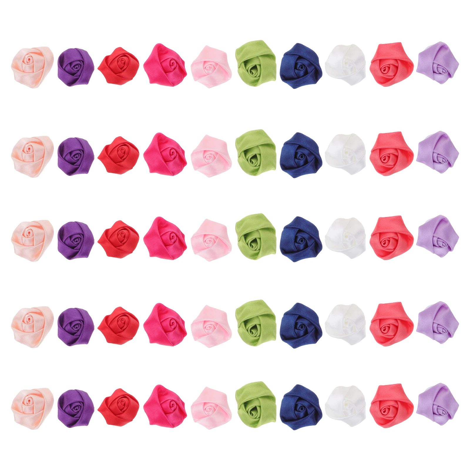 

50pcs Handmade Rose Buds Ribbon Flowers Pink Purple Red White Mini DIY Supplies Wedding Decorations Craft Accessories