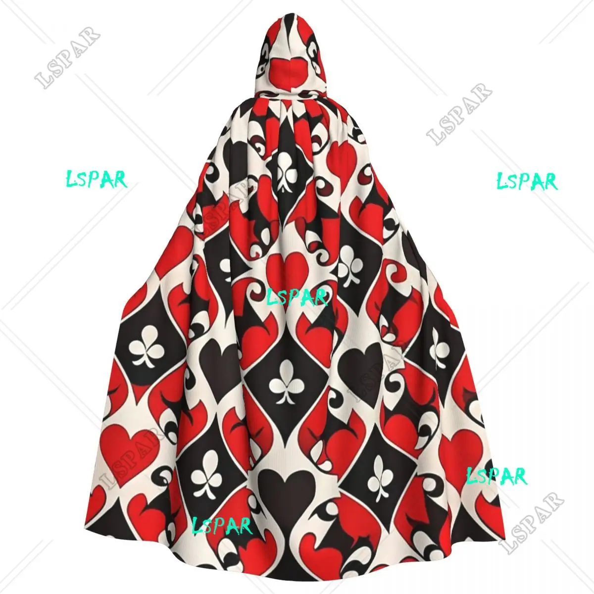 Playing Cards Symbols Long Hooded Cloak Witch Medieval Costume Cosplay Cape HalloweenParty Adult Unisex