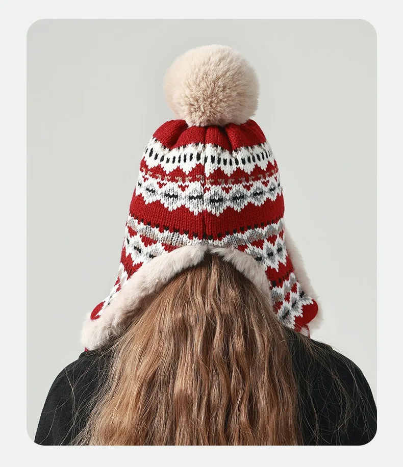 Women Winter Peruvian Cover Ears Beanie Hat Ear Flaps Sherpa Ski Snow Hats Knit Fleece Lined